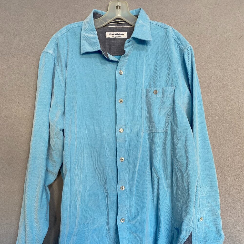 Tommy Bahama Coastline Cord Blue Button-Up Shirt 100% Cotton Long Sleeve Size L